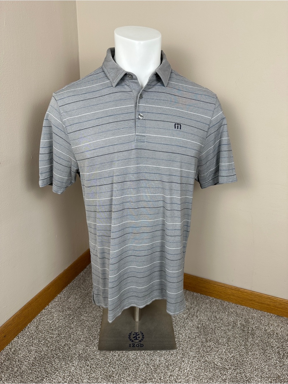 Travis Mathew Gray Striped Golf Polo Shirt